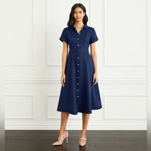 NWT Hill House Lily Dress 100% Linen Midi Shirtdress in Navy